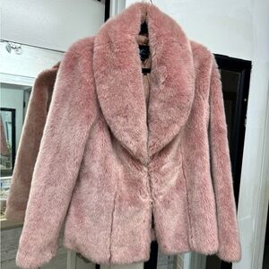 Pink faux fur coat